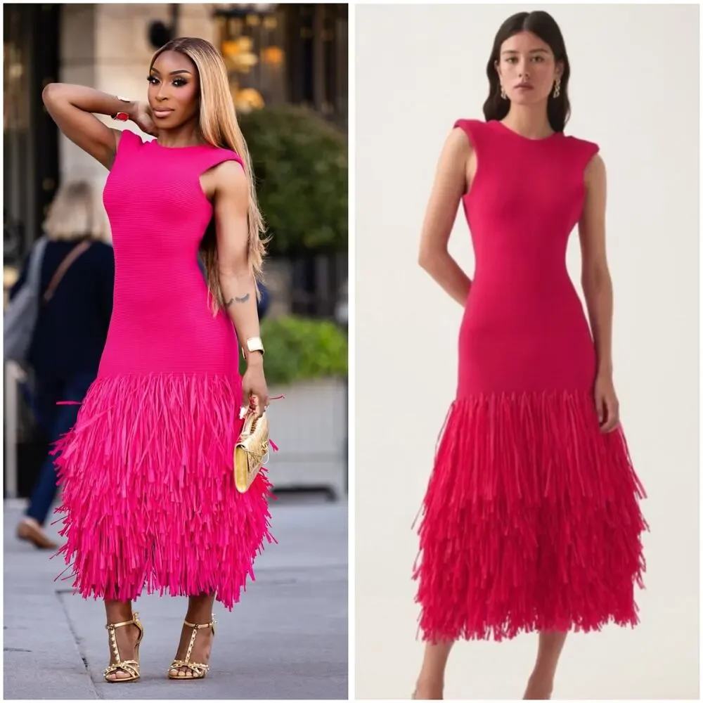 Aje Rushes Raffia Pink Ribbed Midi Dress Small NWT - Picture 3 of 10